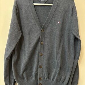 Tommy Hilfiger Men’s Premium Cotton V-Neck Cardigan Sweater Gray Size L
